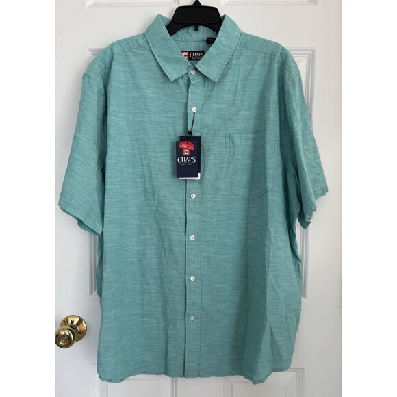 CHAPS MEN'S TOPS GREEN BUTTON DOWN SHORT SLEEVE COLLARED CASUAL TROPICAL 2X - Picture 2 of 8